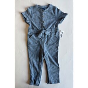 Old Navy Infant Girls 18-24M‎ Blue Pants Romper Short Sleeve Belted Button NEW
